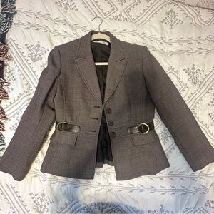 Tahari Charcoal Blazer with Gold Buckle Accents